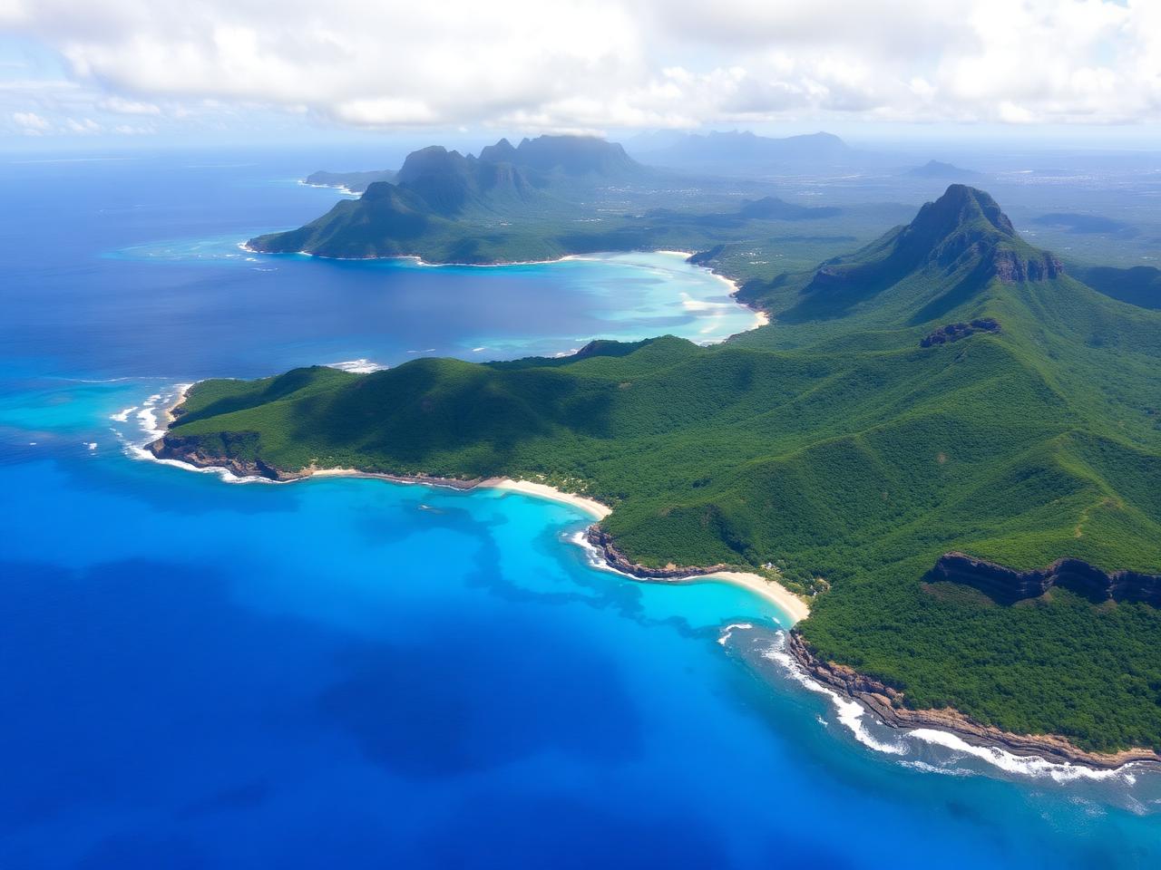 Vue aérienne d'une île tropicale aux eaux turquoise